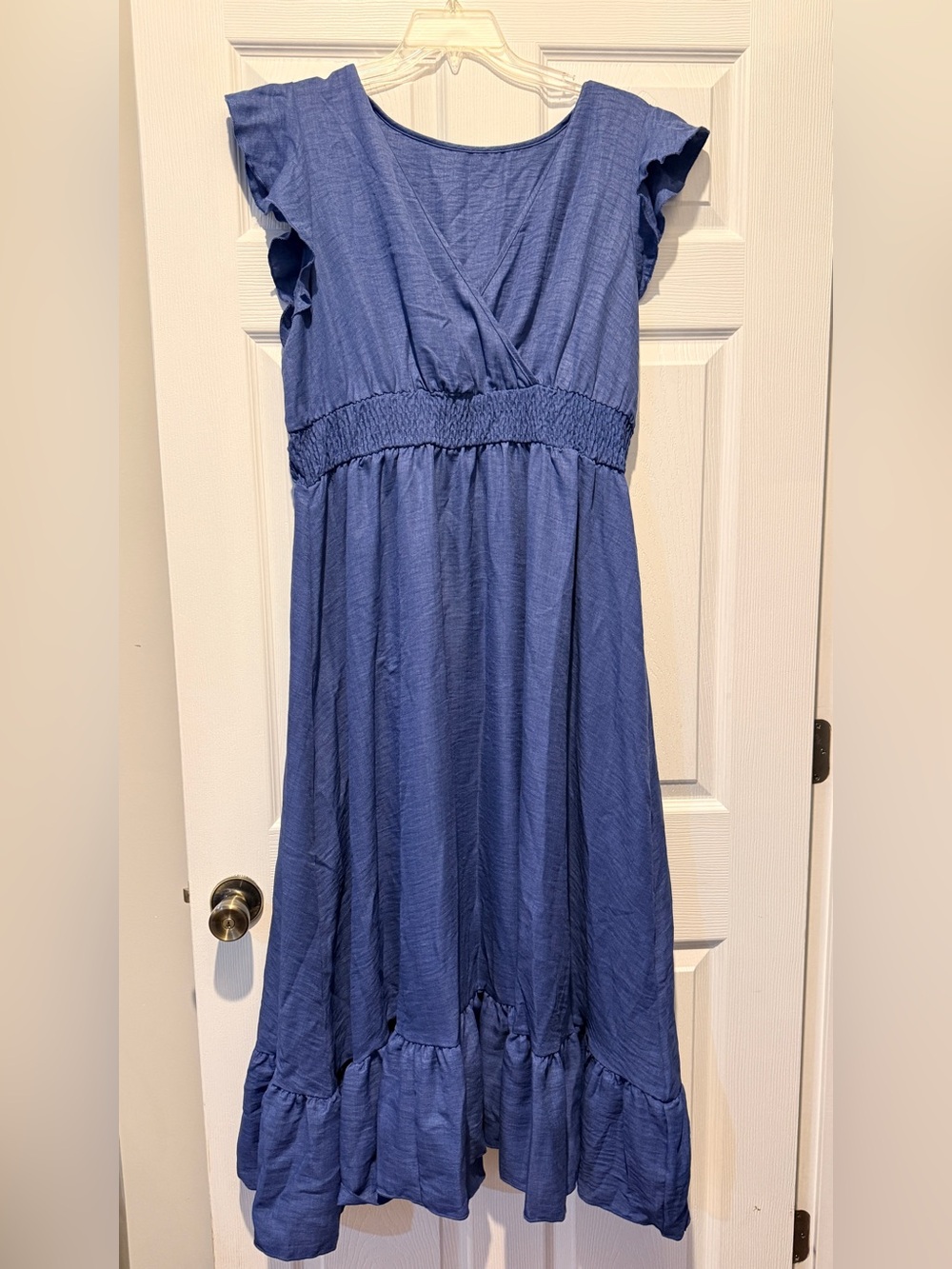 Women’s Indigo Ruffle Sleeve Smocked Waist Casual Dress